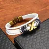 Pulseira de Corda de Couro Trançada Multi-camadas Cruz X Letra Liga de Zinco Pulseira de PU Masculina Personalizada Elegante da Moda Fivela Pulseira de Pulso