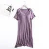 Dropshipping Vestido de Dormir para Casa Novo Estilo Primavera e Verão Decote V Acolchoado Cor Sólida Modelagem Solta Manga Curta Integrada