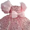 Vestido para Niña de Un Año para Otoño 2025 Vestido de Princesa con Lentejuelas Disfraz para Espectáculo Transfronterizo Rosa