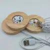 Bola de Cristal Madera Sólida Base Luminosa Redonda Blanca Cálida Colorida Luz Nocturna LED Lámpara Luminosa de Madera Base de Lámpara Base de Lámpara