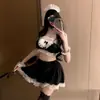 Shuang Er Plus Size Lingerie Sexy Wrap Peito Fofo Role Play de Empregada Uniforme de Renda Tentação Conjunto Dividido