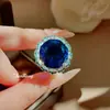 Colar com Pingente Paraíba de Alto Quilate Moda Europeia e Americana Brincos de Diamante Champagne Anel Azul Royal Conjunto de Pedras Preciosas para Mulheres