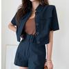 Conjunto Transfronterizo 2026 Verano Nuevo Estilo Coreano Elegante Ajustado Top de Solapa Corta y Shorts de Cintura Alta Conjunto de Dos Piezas para Mujer