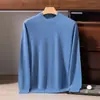 Suéter versátil de color liso con cuello redondo para hombre 10% cachemira, camiseta básica de punto de cuello semi-alto, suéter de cachemira pura, cálido negro de negocios