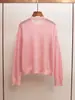 Ropa de Mujer de Gama Alta de Shenzhen Nuevo Estilo de Primavera Estilo Perezoso Suéter Rosa de Cuello Redondo con Pedrería y Estampado de Pony