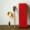 Juego de palillos y cucharas de madera para estudiantes, estilo japonés, exquisito, vajilla individual en caja, ideal para camping y picnic.