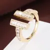 Anel Aberto Duplo Letra T Linha Única Zircônia Criativo e Único com Toque de Luxo, Versátil Anel de Cobre Puro Feminino Joias Atacado