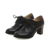 Sapatos Femininos Estilo Britânico Comércio Exterior Novos Salto Grosso Salto Alto Sapatos Brogue Pretos Pequenos Sapatos de Couro Sapatos de Salto Alto Primavera e Outono