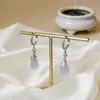 Brincos Tradicionais Estilo Chinês de Calcedônia Gota de Água Guochao Brincos Completos em Prata S925 Textura Brincos Clássicos Femininos Verde