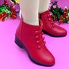 2025 Nuevas Botas de Cuero para Mujer de Tacón de Cuña Otoño e Invierno Botines Delgados Botas de Terciopelo Cómodas de Algodón para Mamá Botas Versátiles para Mujer