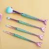 Set de Pinceles de Maquillaje Color Gradiente Sirena Transfronterizo Versión Electroplateada de 4 Piezas Pincel para Polvos Pincel para Sombras de Ojos Pincel para Cejas Pincel de Maquillaje