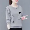 Suéter de Mujer Estilo Coreano Suéter de Mujer de Tía Nuevo 2023 Holgado Estampado Adelgazante para Madre Cuello Redondo Manga Larga Top para Mujer