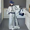 Conjunto de Sudadera Casual Gruesa con Forro de Felpa para Niñas, Estilo Coreano Holgado con Bloques de Color y Mangas Largas para Niños Mayores