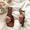 Zapatillas de tacón de aguja sin cordones, nueva colección primavera/verano 2026, zapatillas florales dulces de punta cuadrada abiertas al frente de tacón alto para uso diario