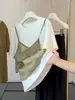 Camiseta de Manga Corta Empalmada con Tirantes de Encaje Falso de Dos Piezas Estilo Coreano para Mujer, Nuevo Estilo de Verano, Rejuvenecedora, Adelgazante, Top Casual Versátil