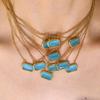 Colar Versátil Oval Transfronteiriço Europeu e Americano para Mulheres, Pingente Quadrado Estilo Ins com Zircônia Azul Colorida Corrente para Clavícula Atacado