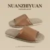 Nuevas Pantuflas de Cuero 2026 para Mujer, Resistentes al Olor, Sandalias de Lino Antideslizantes para Interior en Verano, Absorbentes de Sudor para Uso en Casa