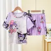 Pijamas Infantis do Sudeste Asiático, Conjuntos de Verão de Manga Curta para Meninas, Finos, Fofos, Crianças Médias e Grandes, Bebês Podem Usar Roupas de Casa para Fora