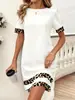 Vestido Negro Pequeño Bodycon Ajustado con Estampado de Leopardo y Patchwork de Manga Larga para Mujer, Transfronterizo Europeo y Americano, Otoño e Invierno 2025