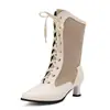 Comercio exterior transfronterizo colección otoño/invierno 2026: Botas de media caña estilo europeo y americano con punta fina, cordones frontales y diseño de bloques de color, disponibles en tallas grandes