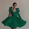 Camisola estilo comércio exterior pequeno vestido formal mangas bufantes cetim cintura alta saia godê registro de festa de banquete sair diário vestido de noiva leve