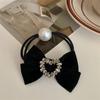Lazo de terciopelo vintage con diamantes de imitación para el cabello, elegante y exquisito anillo negro para el cabello, coleta baja para la parte posterior, accesorios para el cabello para mujeres