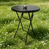 Mesa Redonda Plegable para Exteriores, Mesa de Té Simple para el Hogar, Mesa de Café Estilo Europeo, Mesa de Reuniones de Ocio, Mesa Plegable Negra