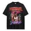 Camiseta de Manga Corta Estampada MJ Legendaria Retro Americana Transfronteriza Lavable Urbana Antigua Holgada de Cuello Redondo con Cuello Pequeño Pesado