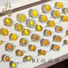 Anel de Calcedônia Amarela Natural Formato de Ovo Oval Abertura Ajustável Presente Cabochão Ágata Amarela Pedra de Jade Anel de Dedo Feminino