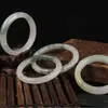 Pulsera de Jade de Seda Verde Tianshan Grado A Natural, Barra Redonda, Círculo Completo, con Patrones de Flores Flotantes, Brazalete de Jade de Xinjiang, Joyería para Transmisión en Vivo