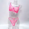 Nuevo conjunto de sujetador y tanga de encaje de pestañas francés transparente estilo europeo y americano para mujer, diseñado para hacer que los bustos grandes parezcan más pequeños
