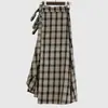 Enviado Estilo Coreano Otoño Nueva Moda Botones Cintura Alta Cuadros Dobladillo Irregular Falda