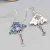 Pendientes de Flor Artesanales de Gota de Pegamento y Gota de Aceite de Plata de Ley 925 con Gancho para la Oreja Colgante Retro Desgastado Pendientes con Borla Accesorios