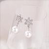 Pendientes de plata de ley S925, estilo coreano, con perlas exquisitas y distintivas, llenos de diamantes y copos de nieve, pendientes superbrillantes para mujer.