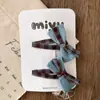 Nuevo Estilo Coreano Otoño e Invierno Dulce Pinza para el Pelo de Cuadros Azules con Lazo Flequillo Pinza Bb Pinza Retro para el Pelo de Niñas Accesorios para el Cabello