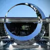 Escultura de Lua de Aço Inoxidável Personalizada Grande Geométrica Luminosa Espelho Externo Abstrata Irregular Elemento Aquático