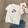 Camiseta de manga corta casual elegante de estilo coreano, con bordado de perro tipo toalla, manga corta/media, nueva 2026, para mujer
