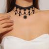 Collar de encaje vintage con diseño de tarjeta Machi, cadena de clavícula de cristal negro exagerada con personalidad para mujer, collar de cadena
