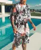 Roupa de Praia Masculina de Verão com Estampa Digital 3D One Piece Transfronteiriça Conjunto de Camiseta Tendência e Shorts