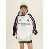 Sudadera con Capucha de Peso Pesado con Estampado de Letras y Bloques de Color para Hombre, Estilo Deportivo Primavera y Otoño, Sudadera con Capucha Chaqueta de Manga Raglán Holgada Estilo Americano