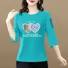 Camiseta de moda de manga tres cuartos de marca para comercio exterior transfronterizo, para madres, mujeres de mediana edad y mayores, tallas grandes