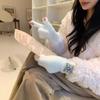 Guantes de felpa suaves y cerosos para mujer, de invierno, con diseño de pingüino, color liso, largos, cálidos, resistentes al frío, con salida para los dedos y pantallas táctiles, de punto.