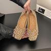 Sapatos Baixos com Pedrarias e Salto Escondido para Mulheres, Estilo Francês de Luxo Primavera/Verão 2026 Mocassins para o Dia a Dia Inspirados em Chanel