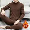 Traje de polar de cuello alto medio de invierno para hombre, ropa interior térmica autocalentable, conjunto de otoño ajustado de cuello medio para parejas