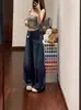 Jeans Scimitar Lavado Retro Americano para Mulheres, Cintura Alta, Corte Reto Solto, Perna Larga, Comprimento Total, Calças de Comprimento Total Foice de Sicômoro