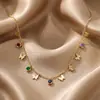Pingente de Joia Borboleta Transfronteiriça Europeia e Americana Colar de Aço Titânio para Mulheres, Acessórios Coloridos, Simples e Elegante, Sensação de Alto Padrão, Banhado a Ouro 18K