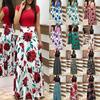 Desejo Transfronteiriço AliExpress 2022 Estilo Europeu e Americano Estampado Floral Combinação de Cores Vestido de Manga Longa Saia Longa Roupas Femininas