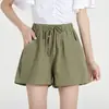 Pantalones Cortos de Algodón y Lino Mori para Mujer Verano 2021 Nuevos Pantalones Triple Base con Cordón Cintura Alta Pierna Ancha Ropa Exterior Pantalones Cortos Ajustados Casual