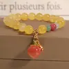 Novo Estilo Chinês Doce Fresco Pulseira de Cristal Sintético Feminina Ins Design de Nicho Pulseira com Pingente de Cobre em Forma de Pêssego Joias