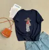 Chapéu Estampado Estilo Coreano de Alta Qualidade, Camiseta de Manga Curta, Refrescante e Estilosa, Rejuvenescedora, Caimento Solto, Emagrecimento, Blusa de Algodão com Aspecto de Linho